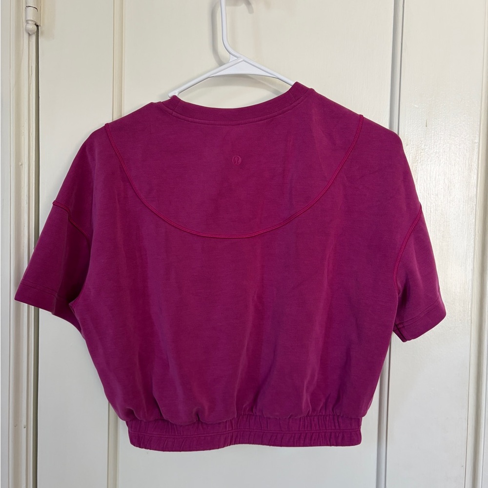 Women’s Crop Sweatshirt - Magenta Short Sleeve Top - Picture 2 of 3